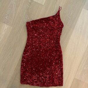 Crystal Doll One-Shoulder Red Sequin Dress